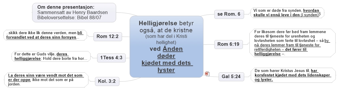 Helligjørelse betyr også, at de kristne (som har del i Kristi hellighet) ved Ånden døder kjødet med dets lyster